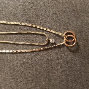 Lauren Conrad Layered Gold Necklace – Crystal Bezel & Interlocking Rings